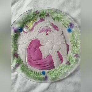Vintage Elements Glass Santa Claus Cookie Tray.  13 x 13